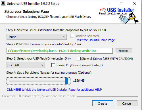 Persistencia de dados Universal USB Installer
