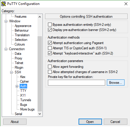 PuTTy Connection SSH Auth