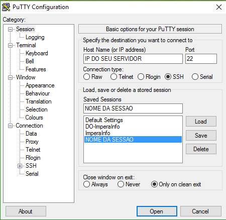 PuTTy Inicio da sessao