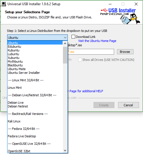 Seleção Linux Universal USB Installer