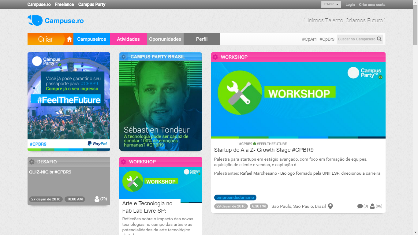 Página inicial da Campus Party