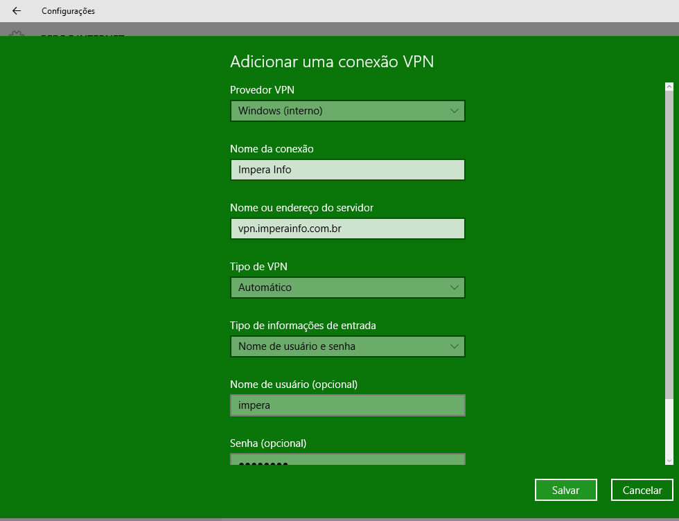 Adicionar uma conexão VPN