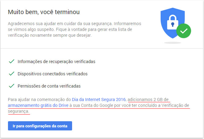 Conclusão da verificação de segurança do Google Drive