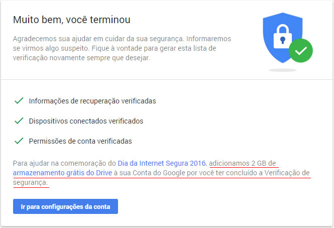 Conclusão da verificação de segurança do Google Drive