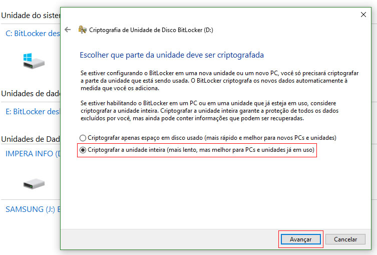 Qual parte da unidade deve ser criptografada
