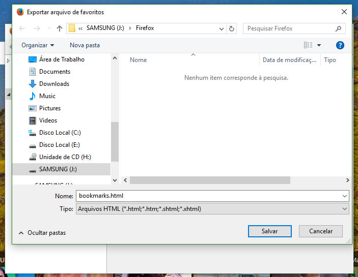Salvar arquivo HTML que contém os favoritos