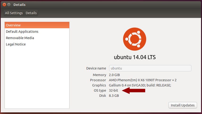 Informações do sistema operacional Ubuntu