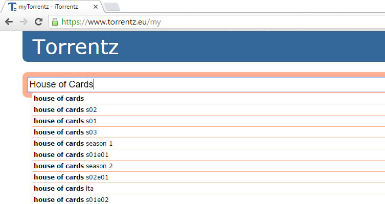 Pesquisa no Torrentz sobre House of Cards